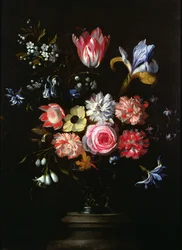 Still Life of Flowers (olje på panel)