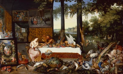 De fem sansene, smak (olje på panel)