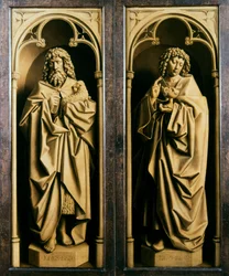 Gent-alteret. Tilbedelsen av det mystiske lammet: Johannes Døperen og Johannes evangelisten, 1432