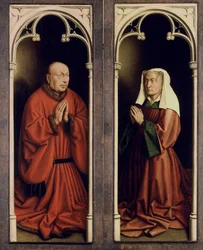 Gent-altertavlen. Tilbedelsen av det mystiske lam: Joos Vijd og Elisabeth Borluut, 1432