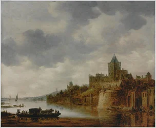 Elvelandskap med utsikt over Valkhof, Nijmegen Elvelandskap med utsikt over Valkhof, Nijmegen