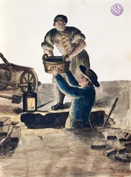 Rengjøring av offentlig kloakk, illustrasjon fra illustrert bok med venetianske kostymer, av Jan Grevenbroeck (1731-1807), akvarell, Italia