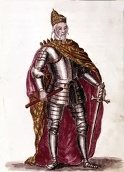 Doge Sebastiano Venier (1577 - 1578). Akvarelltegning og blekk fra manuskriptet "Venitianernes skikker"" av Jan van Grevenbroeck (eller Giovanni Grevembroch (Grevenbroch) (1731-1807)