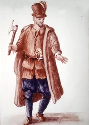 Scapolo di galéa: Betalt roer på byssene på 1700-tallet. Akvarelltegning og blekk fra manuskriptet "Venitianernes skikker"" av Jan van Grevenbroeck (eller Giovanni Grevembroch (Grevenbroch) (1731-1807)