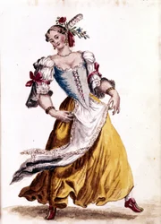 Venetiansk dans. Akvarelltegning og blekk fra manuskriptet "Venitianernes skikker"" av Jan van Grevenbroek (eller Giovanni Grevenbroich (Grevenbroich) (1731-1807)