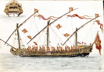 Venetiansk galesus. Akvarelltegning og blekk fra manuskriptet "Venitianernes skikker"" av Jan van Grevenbroeck (eller Giovanni Grevembroch (Grevenbroch) (1731-1807)