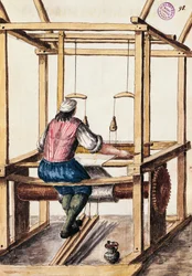 Weaver, illustrasjon av Jan van Grevenbroeck (1731-1807) fra The dress of the Venetians manuscript, Italia