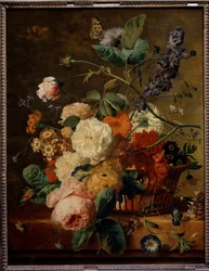 Blomsterkurv med sommerfugler. Maleri av Jan Van Huysum (1682-1749) Ec. Hol.