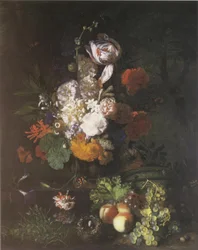 Blomsterstykke med frukt og torv