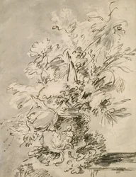 Blomster i en urne (kull og indisk blekk på papir)