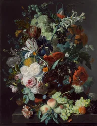 Stilleben med blomster og frukt, ca. 1715.