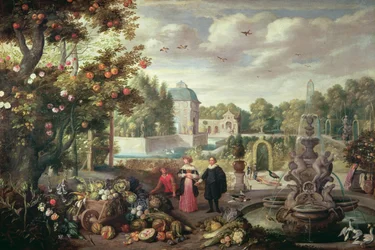 Hagescene med fontene