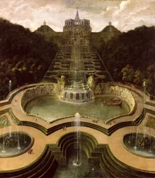Utsikt over oktogonen over fossene og bassengene i Neptun, etter 1716