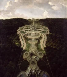 Utsikt over Great Plaza med tempel ved begynnelsen av den andre tredjedelen av fossene til oktogonen, etter 1716
