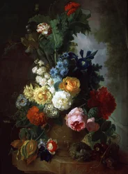 Stilleben av roser og riddersporer. Maleri av Jan van Os (1744–1808). Privat samling.