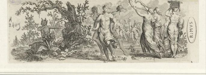 Dansende nymfer sett av satyrer