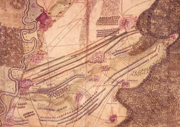 Plan for slaget ved Blenheim, ca. 1705 (farge litho)