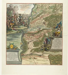 Slag bij Höchstädt, 1704 Plan for det strålende slaget gitt 13. august nær Hochstett ved Donau (...) (tittel på objekt)