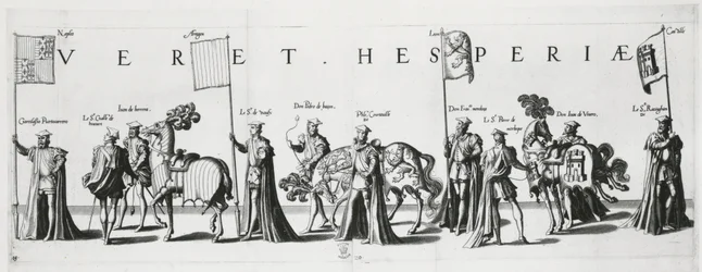 Arms of Castilla and Leon ved begravelsesprosesjonen til keiser Charles V, 1559