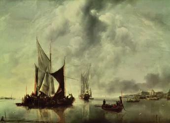 Rolig eller, båter nær kysten, etter 1651 (olje på lerret)