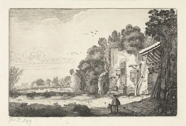 Kvinne med barn nær en ruin av et hus Landskap (serietittel) Amenissimae aliquot requculae (serietittel)