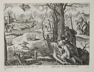 Fuglefangere som bruker feller agnet med rotter for å fange hauker, plate 64, illustrasjon fra 