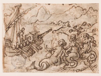 Side i en skissebok: Ulysses passerer sirenene (recto); Ulysses i underverdenen (verso)