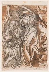 Rekto: Judith med sjef for Holofernes; Verso: Foreløpig design for tittelplate til Seven Planets print-serien