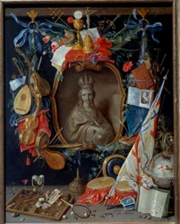 Jomfru omgitt av vanite-symboler. Maleri av Jan I Kessel The Old Man (1626 - 1679)