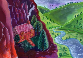 House in the Mountains, 2002, (blekk og gouache)