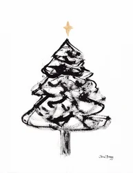 Juletre med sumi-blekk og gullkors, ca. 2021 (sumi-blekk og akvarell på papir)