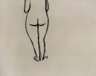 Kvinnelig figur vendt bort, ca. 2025 (kull på papir)