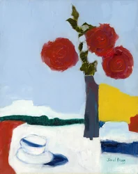 Stilleben av rose og tekopp, ca. 2014 (olje på papir)