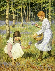 Å plukke blåklokker (olje på lerret)