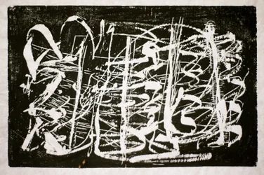 Tidens musikk, 2014 (motorsag tresnitt på rispapir)