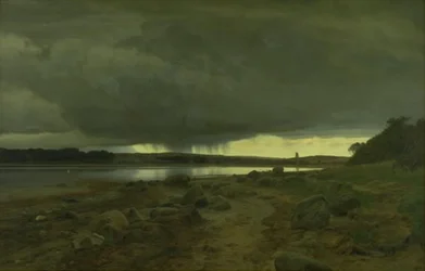 Et regnfull landskap. Kalø Vig, Jylland