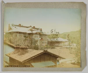 Fujiya Hotel, Miyanoshita, Hakone, Kanagawa Prefecture, Japan (håndfarget svart/hvitt-bilde)