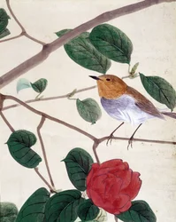 Fugl og blomster. Japansk tegning av Riou Chim, sent på 1800-tallet.