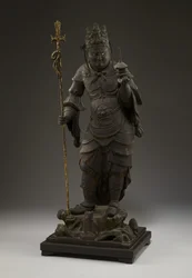 Bishamonten (Vaisravana, Guardian of the North) (tre med metall og bladgull)