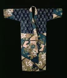 Nagajuban for gutter under kimono med et design av kapariserte hester, Showa-perioden, før 1950 (vevd silke med tie-farget og sjablongtrykt dekorasjon)
