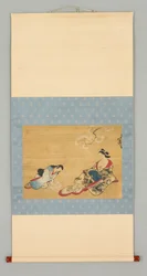 Kurtisane og ledsager velger kimono-design, ca. 1700 (farge og blekk på silke)