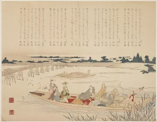 Firefly Viewing Party, ca. 1818-29 (farget treblokktrykk, karazuri på elvedelen)