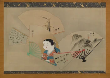 Five Fans, av Sakai Hoitsu (1761-1828), Tani Buncho (1763-1840), Haruki Nanko (1759-1839), Kameda Bosai (1752-1826) og Kikuchi Gozan (1772-1855), ca. 1820-årene (hengende rulle ), blekk, gofun og gull på silke)