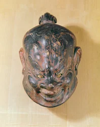 Gigaku-maske, Nara Period (645-794) (polykromt tre)