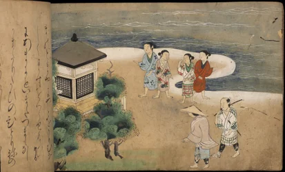 Japanske menn ved en pagode, illustrasjon fra 