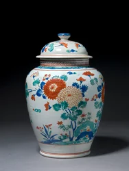 Krukke med lokk, ca. 1670-80 (kakiemonporselen)