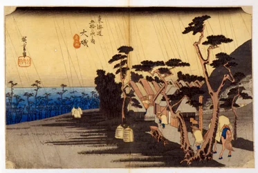 Landskap i regnet. Japansk trykk. sd. 1800-tallet.