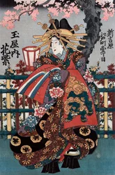 Venstre panel fra en japansk kurtisan-triptyk