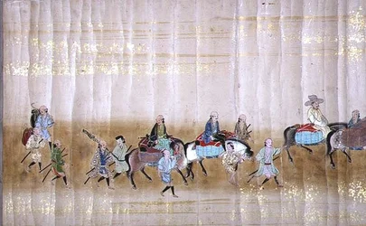 Sjette koreanske ambassade til Japan i Meireki 1 på tidspunktet for Tokugawa Ietsunas arvefølge i 1651, muligens av Kano Masunobu (1625-94) (rullemaleri) (detalj) (se også 120832)