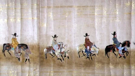 Sjette koreanske ambassade til Japan i Meireki 1 på tidspunktet for Tokugawa Ietsunas arvefølge i 1651, muligens av Kano Masunobu (1625-94) (rullemaleri) (detalj)